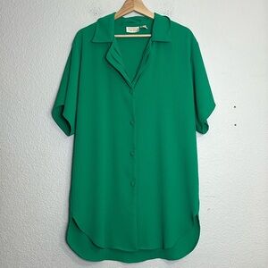 Victoria’s Secret Gold Label Green Short Sleeve Button Down Shirt Sleep Size P/S